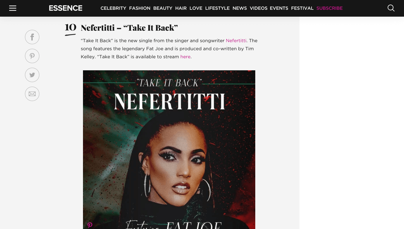 Nefertitti featured in Essence New Music - SoNo Recording Group